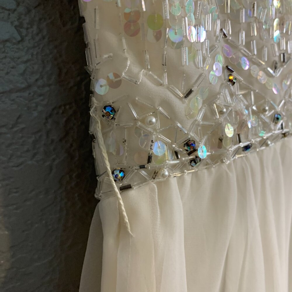 1970s Vintage Jack Bryan Cream Chiffon & Sequin Maxi Party Dress READ - Picture 10 of 12